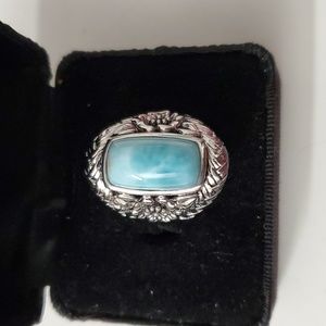 Sterling Silver 925 Larimar Floral Detailed Ring